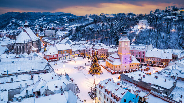 Brasov, Romania - Winter Christmas landscape in Transylvania