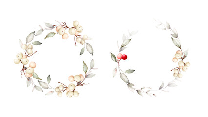 Set of Christmas wreaths in a watercolor style on a white background