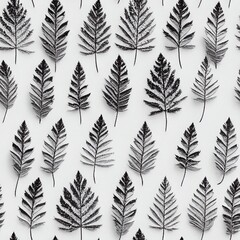 Naklejka premium Leaves black and white flat lay seamless pattern 