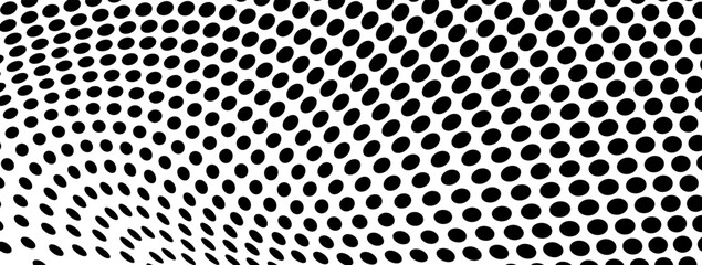 Abstract halfton texture in black and white. A chaotic pattern of dots on a white background. Vector modern optical texture of pop art for posters, business cards, covers, label layouts, stickers