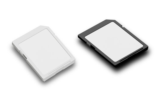 Black and white memory SD card mockup isolated on white background. 3d rendering.