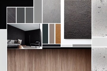 Textures mood board. Material samples interior design. Moodboard for architects styling and selection. Top view moodboard - obrazy, fototapety, plakaty