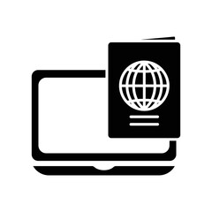 Laptop glyph icon illustration with passport. icon illustration related to online passport. Simple design editable