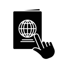 Hand touch glyph icon illustration with passport. icon related to online passport. Simple design editable