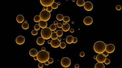 Cartoon coffee bubbles. Beautiful optical abstract color bokeh in the darkness background.