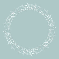 Hand drawn vector circle frame wreath arrangement with peony flowers, buds and leaves. Isolated on white background. Design for invitations, wedding or greeting cards, wallpaper, print, textile