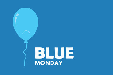 Fototapeta na wymiar Blue balloon with a sad face and text blue monday.