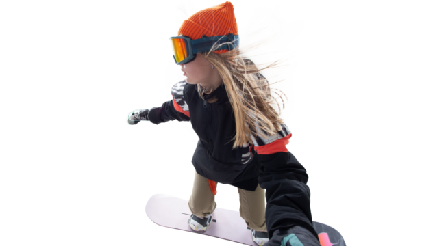 Snowboarder girl isolated on white