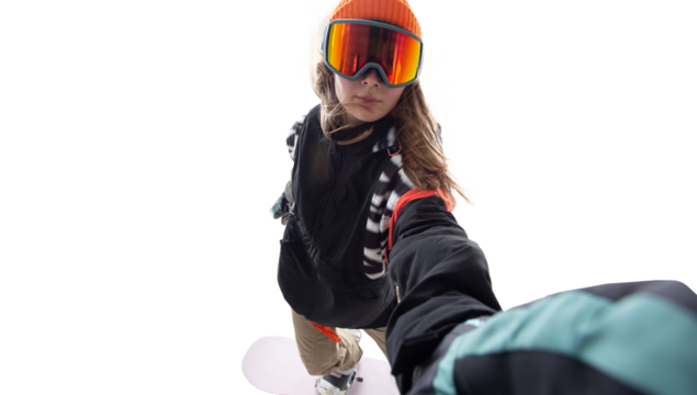 Snowboarder girl isolated on white