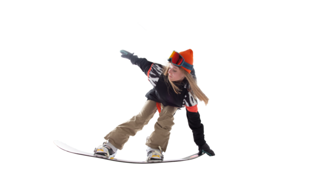 Snowboarder girl isolated on white