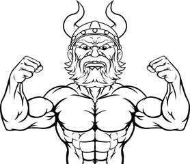 A viking warrior or barbarian strong mascot flexing muscles cartoon character