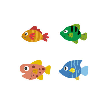 Collection of cute water animals in illustration style for vector elements