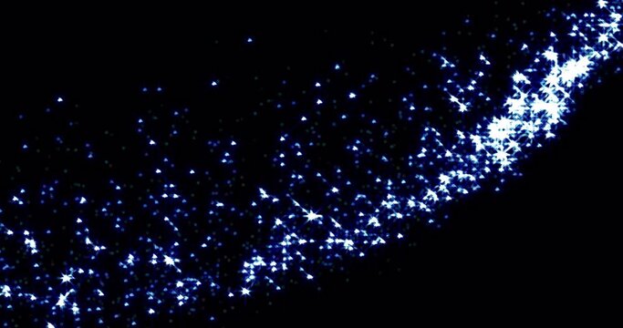 Bright luminous shiny blue beautiful mysterious rhinestone star particles on a black background. Abstract background, intro, video in high quality 4k