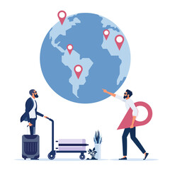 Tourist standing near tour panels and choosing traveling, Travel and Tourism