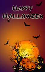 halloween background with pumpkin and bats