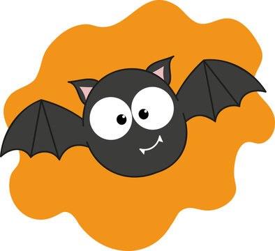 Cute halloween bat isolated on orange background. Vector illustration for holiday sale banner, poster, social media, cover, party invitation, design element. Flat cartoon style.