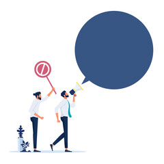 Businessman with megaphone speak to manager and refuse metaphor of freedom speak