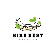 Bird's Nest Logo Design, Bird House Vector For Eggs, Bird Tree Logo Illustration