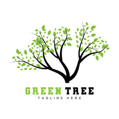 Green Tree Logo Design, Bonsai Tree Logo Illustration, Leaf And Wood Vector