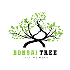 Obraz premium Green Tree Logo Design, Bonsai Tree Logo Illustration, Leaf And Wood Vector