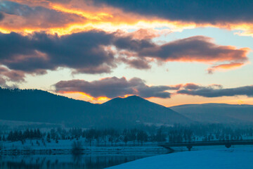 Winter landscapes at a lake