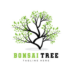 Green Tree Logo Design, Bonsai Tree Logo Illustration, Leaf And Wood Vector