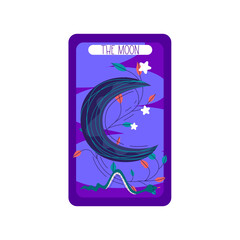 Tarot card magic celestial design. Mystic moon vector illustration. Hand drawn vector illustration. Esoteric boho tarot card with moon.