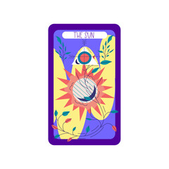 Tarot card magic celestial design. Mystic moon vector illustration. Hand drawn vector illustration. Esoteric boho tarot card with sun