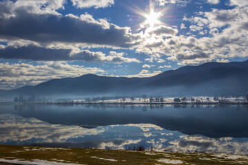 Winter landscapes at a lake