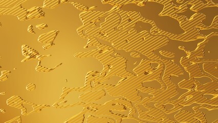 3d golden wavy texture. Shine metal yellow background. Decorative pattern design with wave and stain