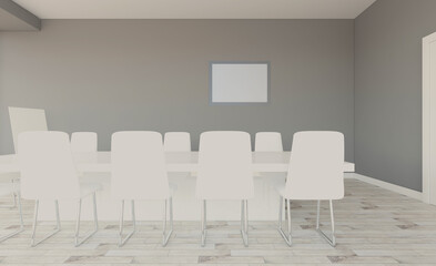 Open space office interior with like conference room. Mockup. 3D rendering.. Mockup.   Empty paintings