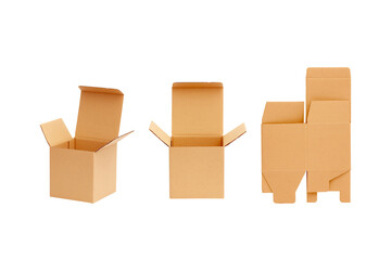 close up of a cardboard box  or brown paper box isolated on  white background, with clipping path include for design usage purpose.