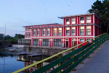 A hotel overlooking the river in Yambol's park
