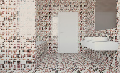 Scandinavian bathroom, classic  vintage interior design. 3D rendering.