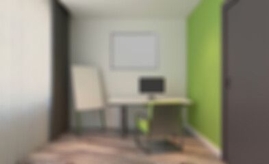 Modern office Cabinet.  3D rendering.   Meeting room. Mockup.. Abstract blur phototography.