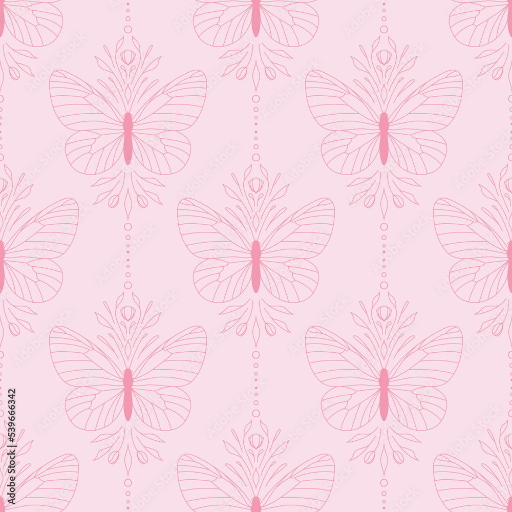 Poster pink butterfly vector repeat pattern