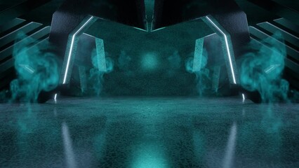 Mystic blue smoke in a dark neon futuristic backdrop background for product and sale. Empty space for Cyber Monday or Black Friday. - Powered by Adobe