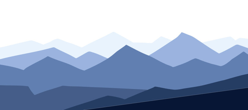 Flat silhouette mountain panoramic design landscape background vector. Minimal wallpaper.
