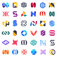 Big vector set of logo design. Unusual icons for business.