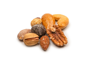 A group of almonds, pistachios, walnuts, macadamia, cashews.
