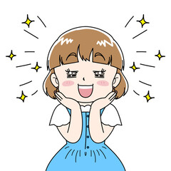  喜ぶ表情の若い女性のイラスト（正面）