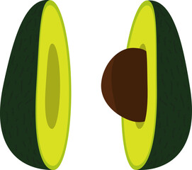 Print design of avocado halves with pit.