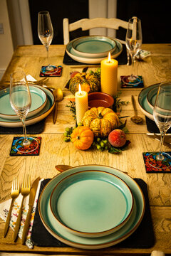 Halloween Table Spread - Pumpkin And Autumn Leaves