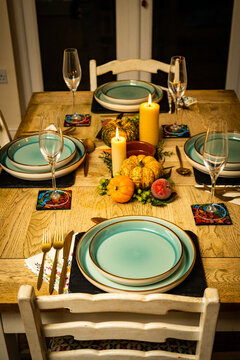 Halloween Table Spread - Pumpkin And Autumn Leaves