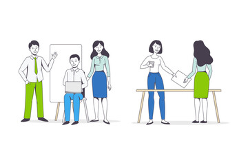 Successful Team with Man and Woman Office Employee Working Together Vector Set