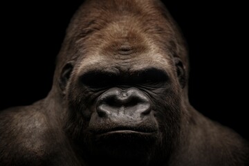 Close-up of a gorilla looking into the camera on a black background © Daniel Jordan1/Wirestock Creators