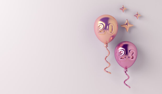 Happy new year 2023 decoration background with balloon, copy space text, 3D rendering illustration