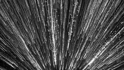 3D rendering of bright particles fill the space with jets of energy and light