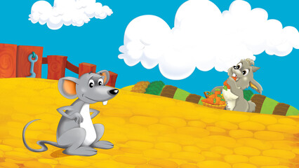 cartoon farm scene with mouse illustration