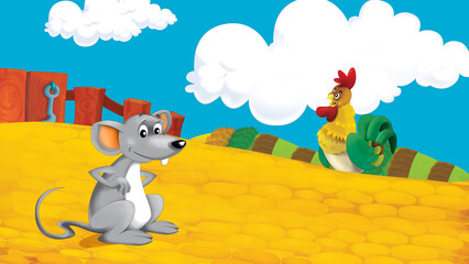 cartoon farm scene with mouse illustration